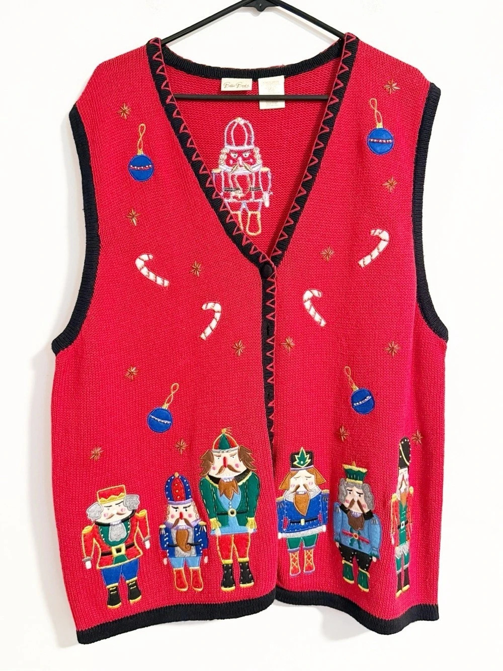 Bobbie Brooks Nutcracker Christmas Sweater Vest Red Vintage Knit Womens 18W/20W